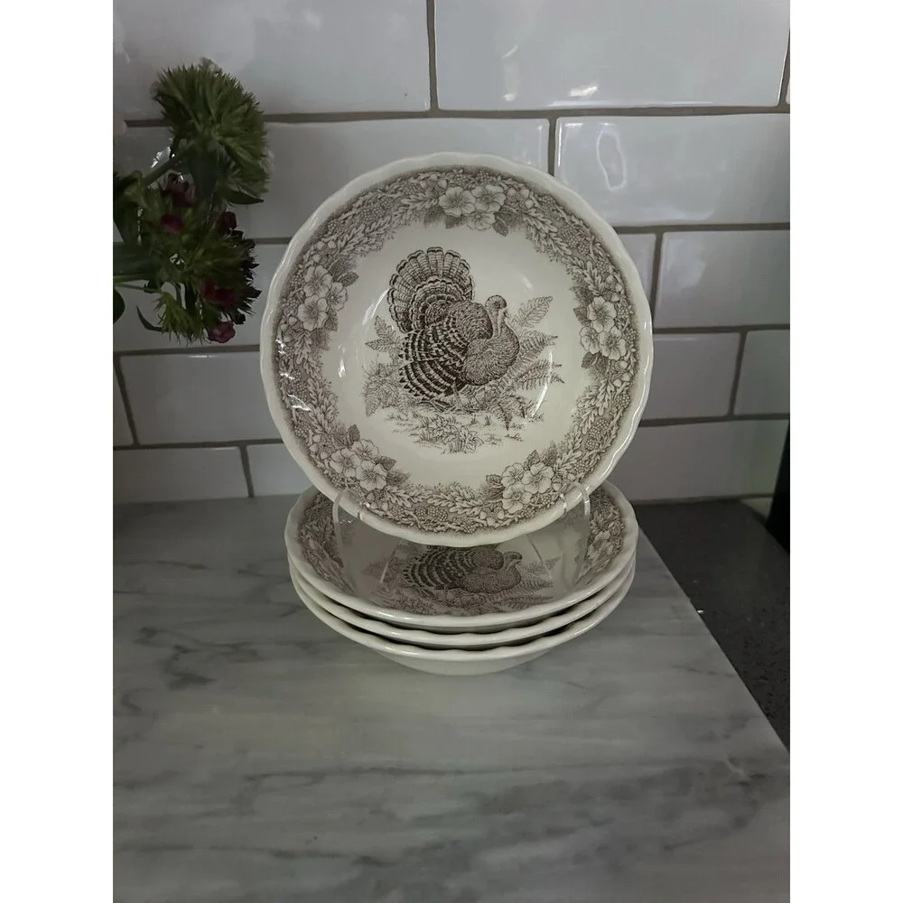4 Queen’s Myott Thanksgiving Turkey cereal / soup bowls Myott factory Archive